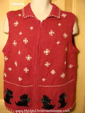 Tacky Ugly Christmas Sweater Vest with Scotty Dogs & Snowflakes (f244)