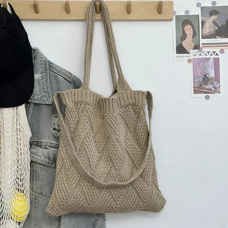 TAVIMART  -  Grunge Vintage Knitted Solid Shoulder Bag Simple All Match Y2k Aesthetic Tote  Japanese Cute High-capacity Crossbody Handbags