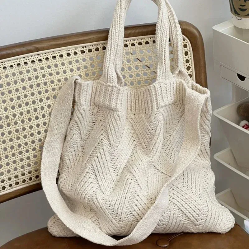 TAVIMART  -  Grunge Vintage Knitted Solid Shoulder Bag Simple All Match Y2k Aesthetic Tote  Japanese Cute High-capacity Crossbody Handbags