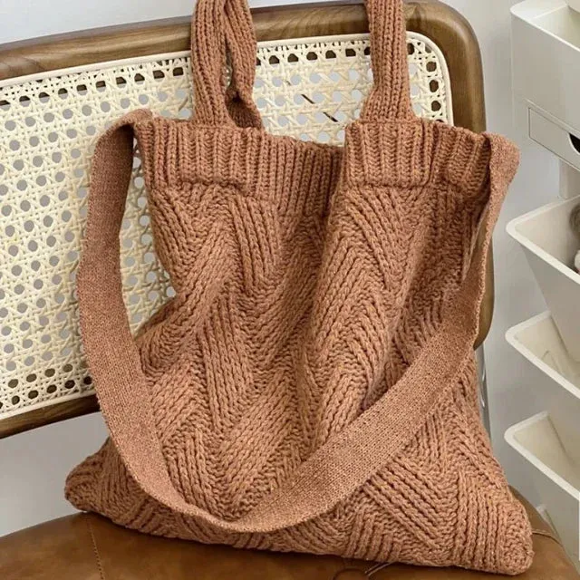 TAVIMART  -  Grunge Vintage Knitted Solid Shoulder Bag Simple All Match Y2k Aesthetic Tote  Japanese Cute High-capacity Crossbody Handbags