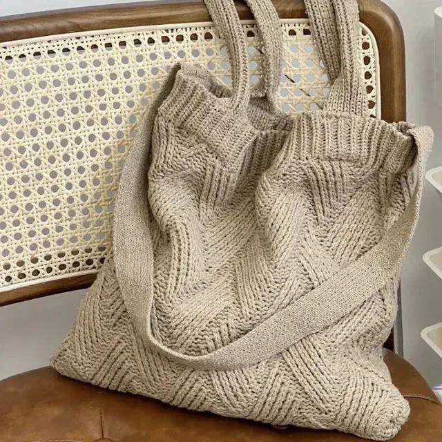 TAVIMART  -  Grunge Vintage Knitted Solid Shoulder Bag Simple All Match Y2k Aesthetic Tote  Japanese Cute High-capacity Crossbody Handbags
