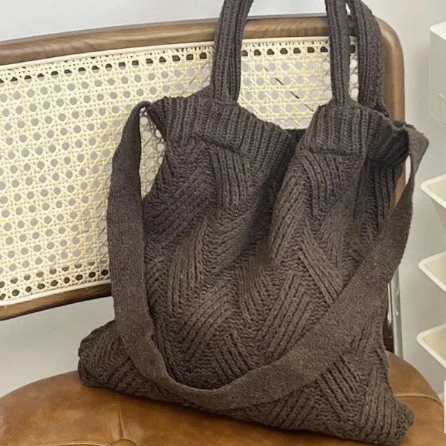 TAVIMART  -  Grunge Vintage Knitted Solid Shoulder Bag Simple All Match Y2k Aesthetic Tote  Japanese Cute High-capacity Crossbody Handbags
