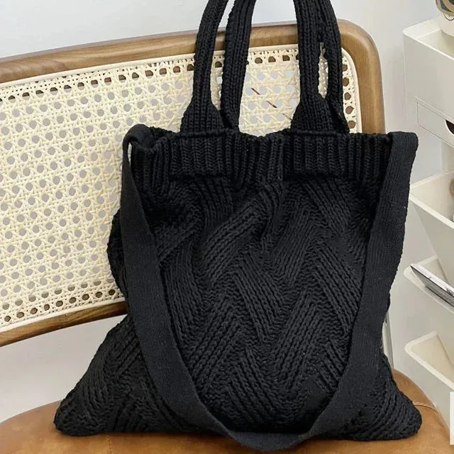TAVIMART  -  Grunge Vintage Knitted Solid Shoulder Bag Simple All Match Y2k Aesthetic Tote  Japanese Cute High-capacity Crossbody Handbags