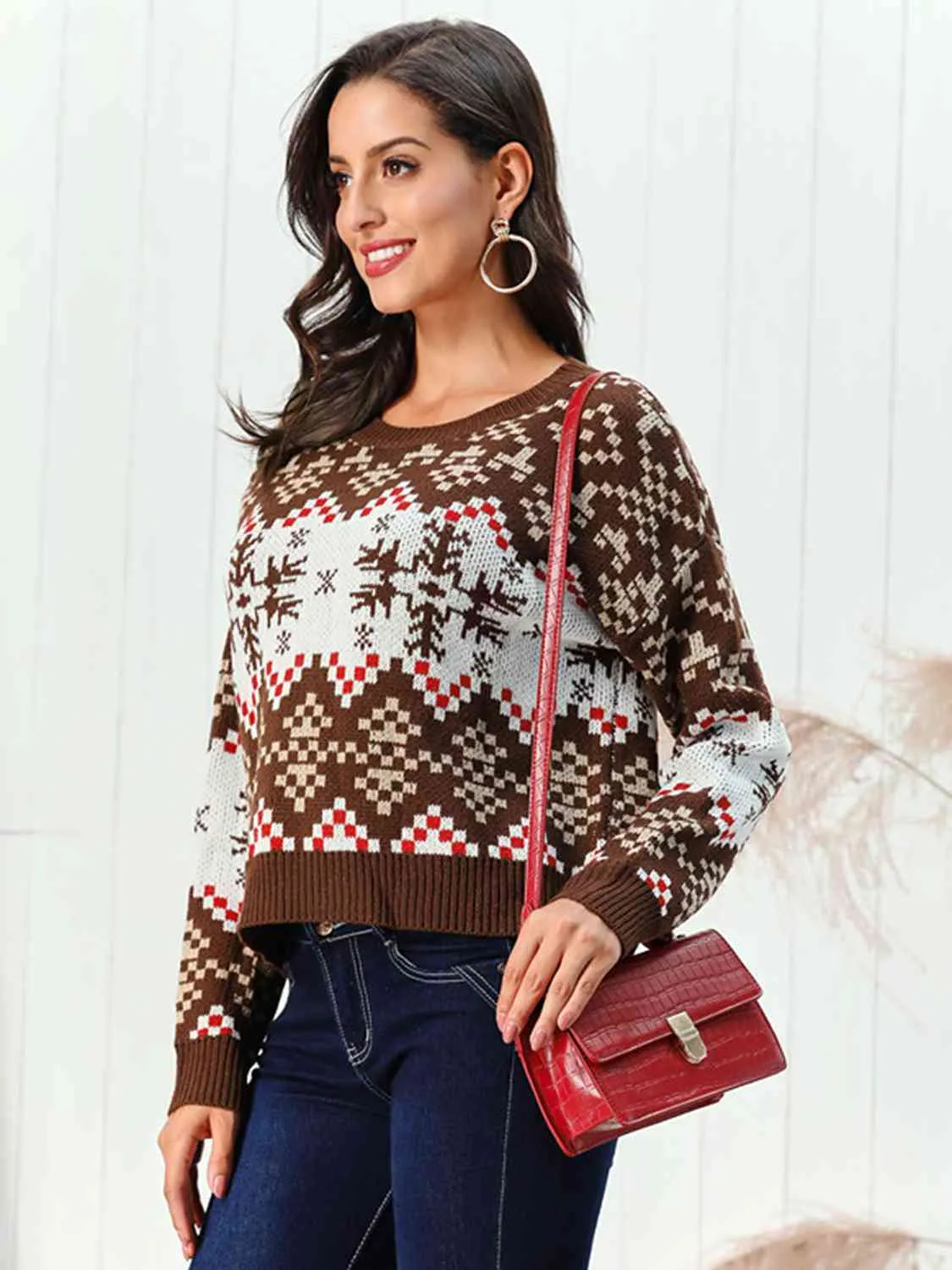 TEEK - Chestnut Snowflake Pattern Sweater