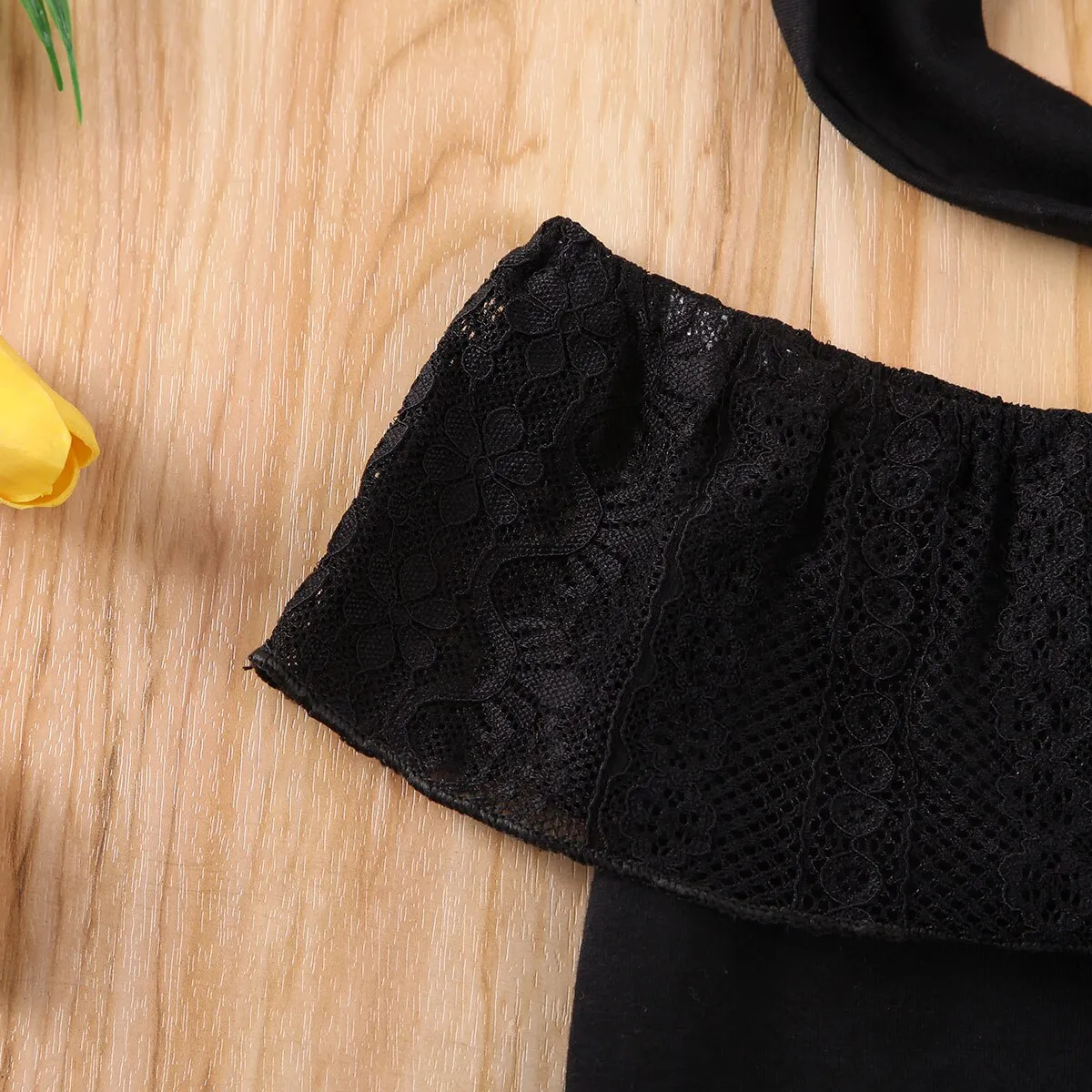 The Baby Wednesday Black Bardot-Lace Romper & Headband