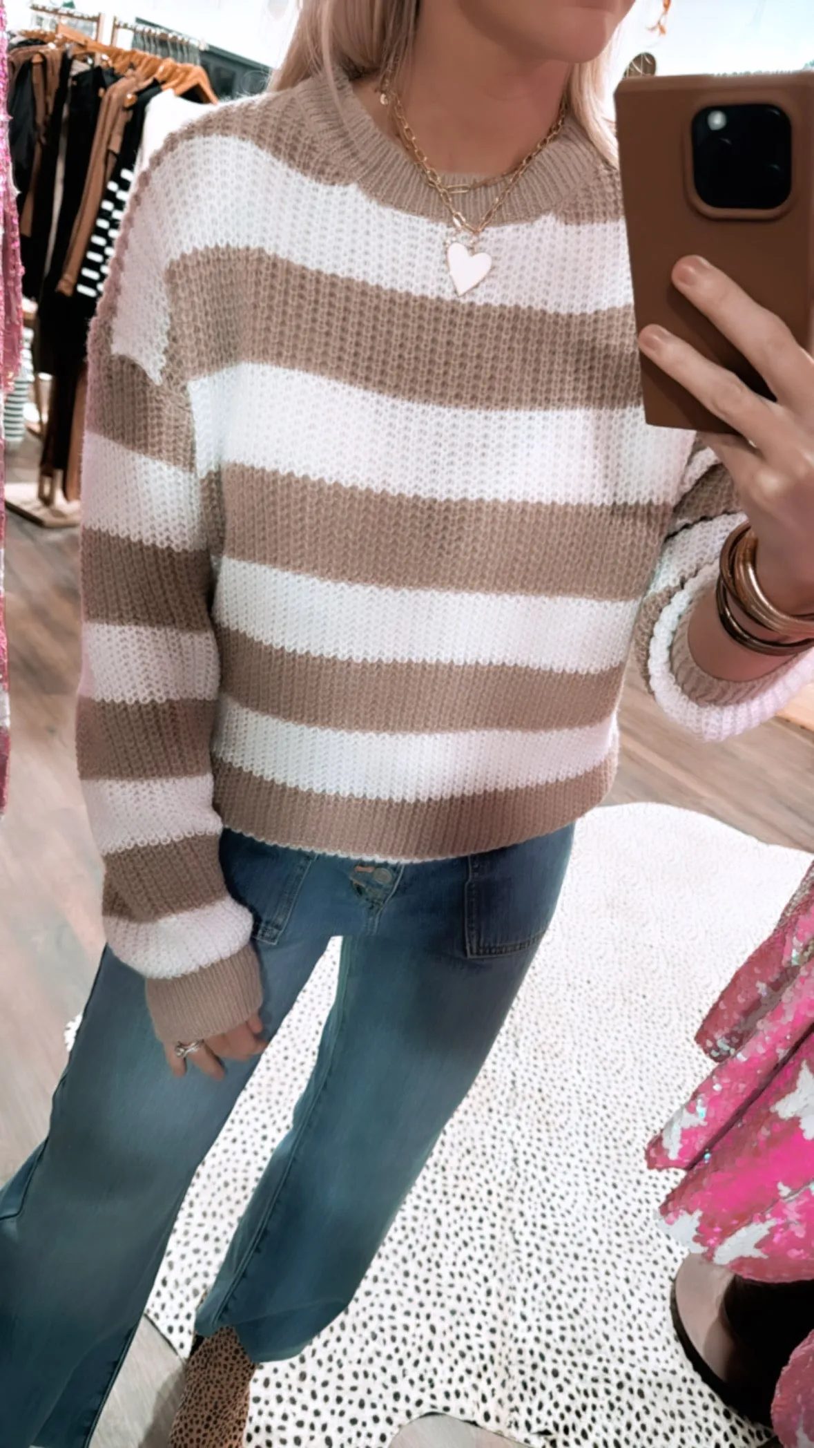 The Layton Sweater in Taupe and White Stripe