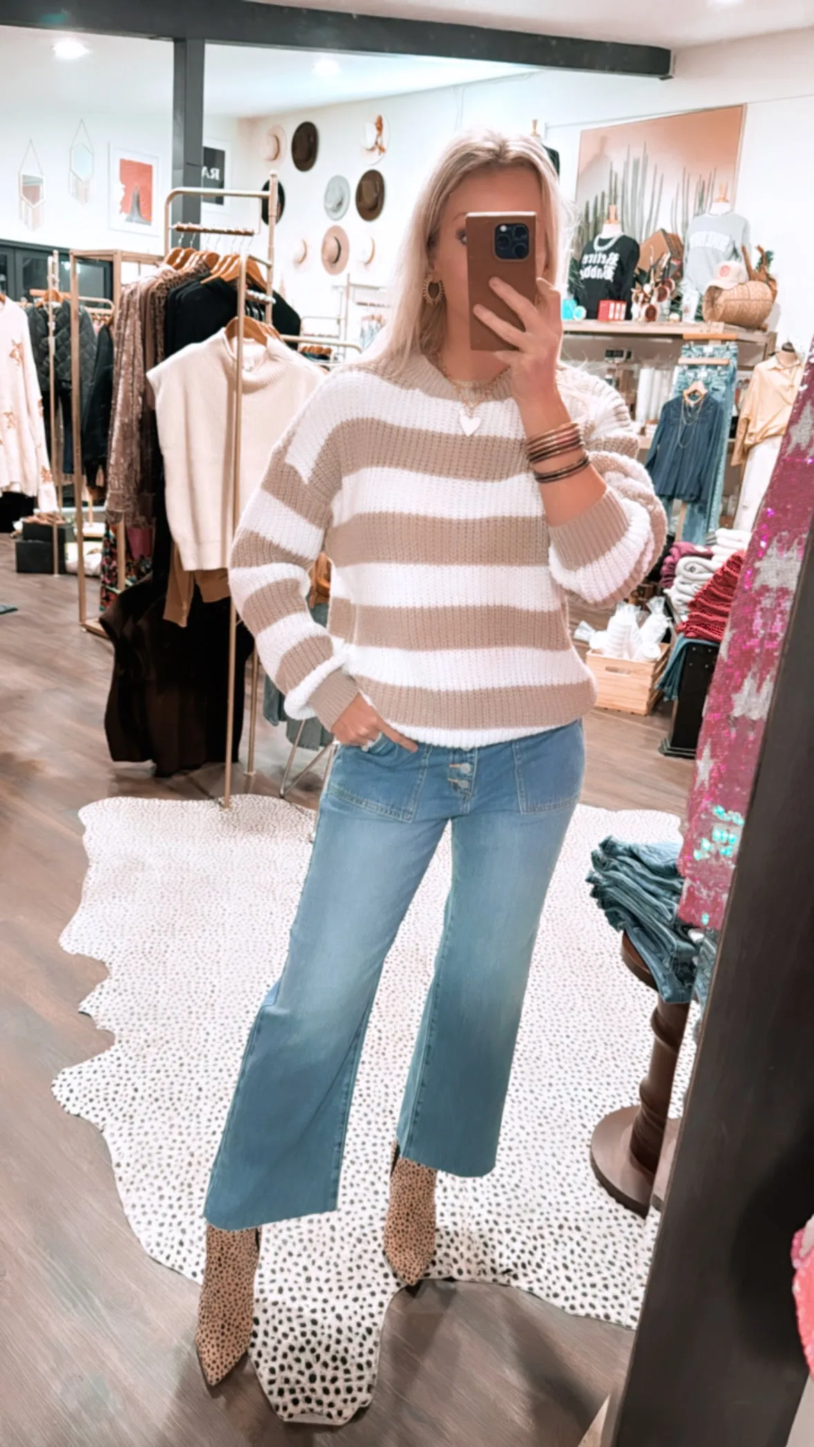 The Layton Sweater in Taupe and White Stripe