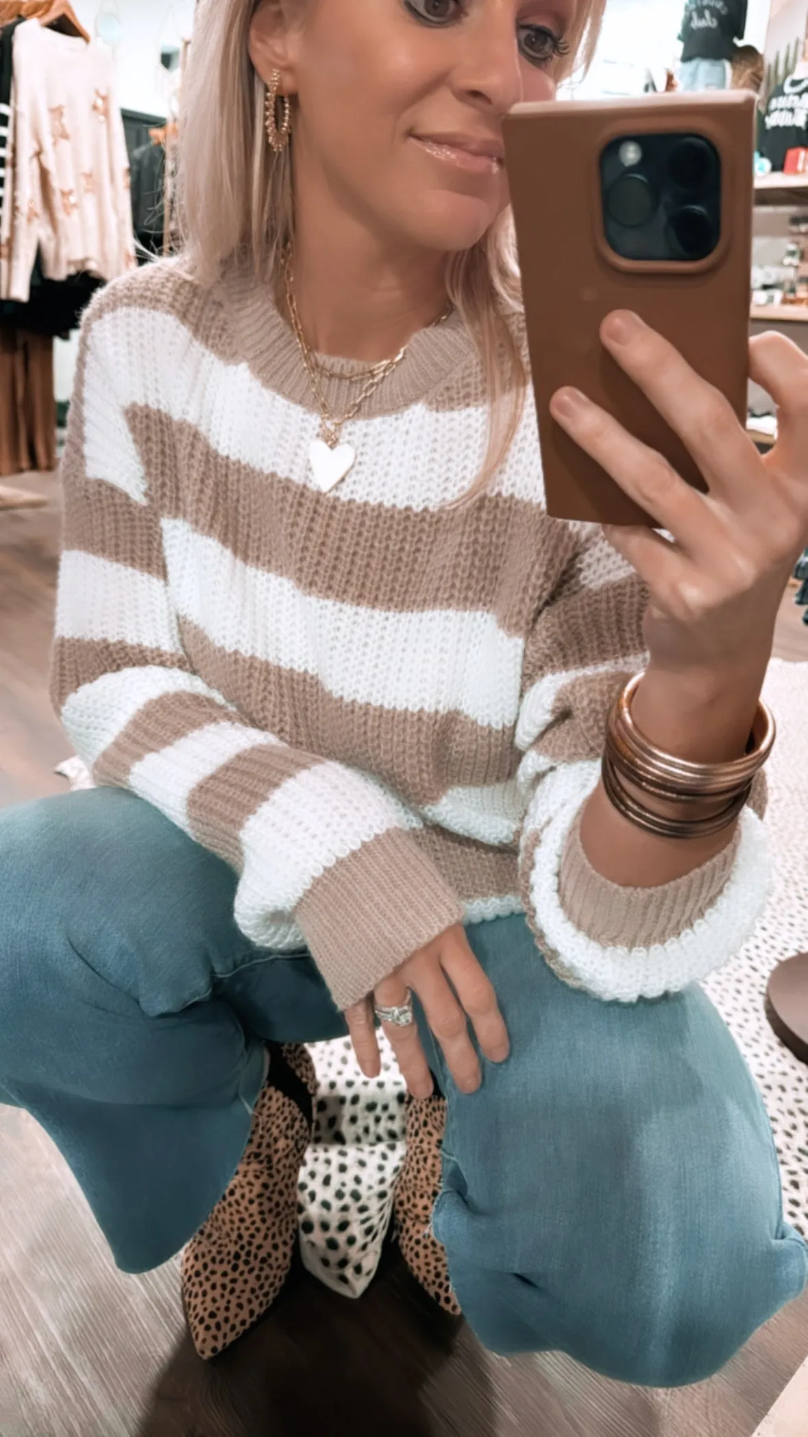 The Layton Sweater in Taupe and White Stripe