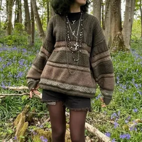 Toleet-Y2K Fairycore Grunge Knitted Sweaters Graphic Striped Print Vintage Loose Pullovers Autumn Long Sleeve  Aesthetic Retro Knitwear