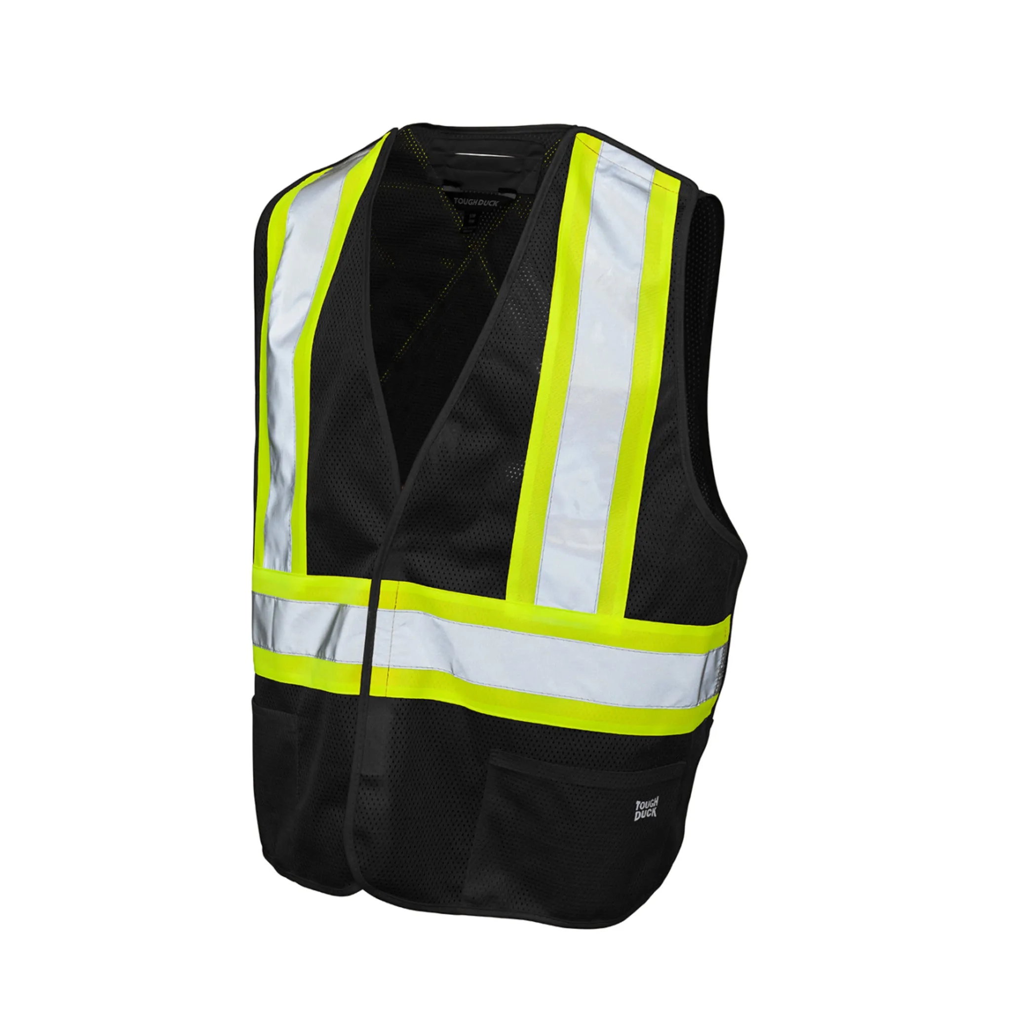 Tough Duck Men's Hi Vis Safety Work Vest S9I0 - CSA Birdseye Mesh, Tearaway, Reflective, Safety Harness Opening, Pockets, ANSI Compliant | Sizes S-3XL