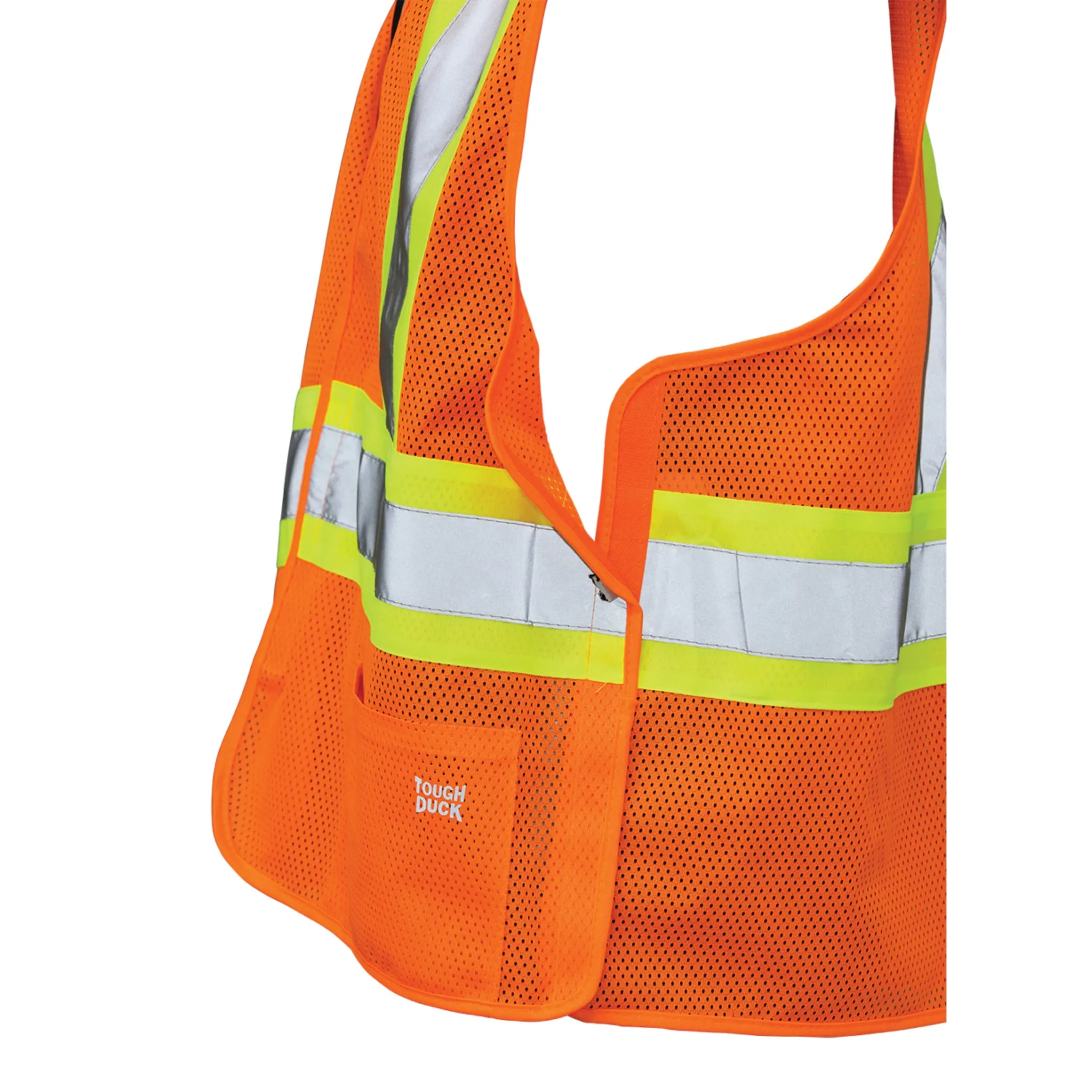 Tough Duck Men's Hi Vis Safety Work Vest S9I0 - CSA Birdseye Mesh, Tearaway, Reflective, Safety Harness Opening, Pockets, ANSI Compliant | Sizes S-3XL