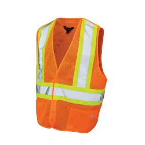 Tough Duck Men's Hi Vis Safety Work Vest S9I0 - CSA Birdseye Mesh, Tearaway, Reflective, Safety Harness Opening, Pockets, ANSI Compliant | Sizes S-3XL