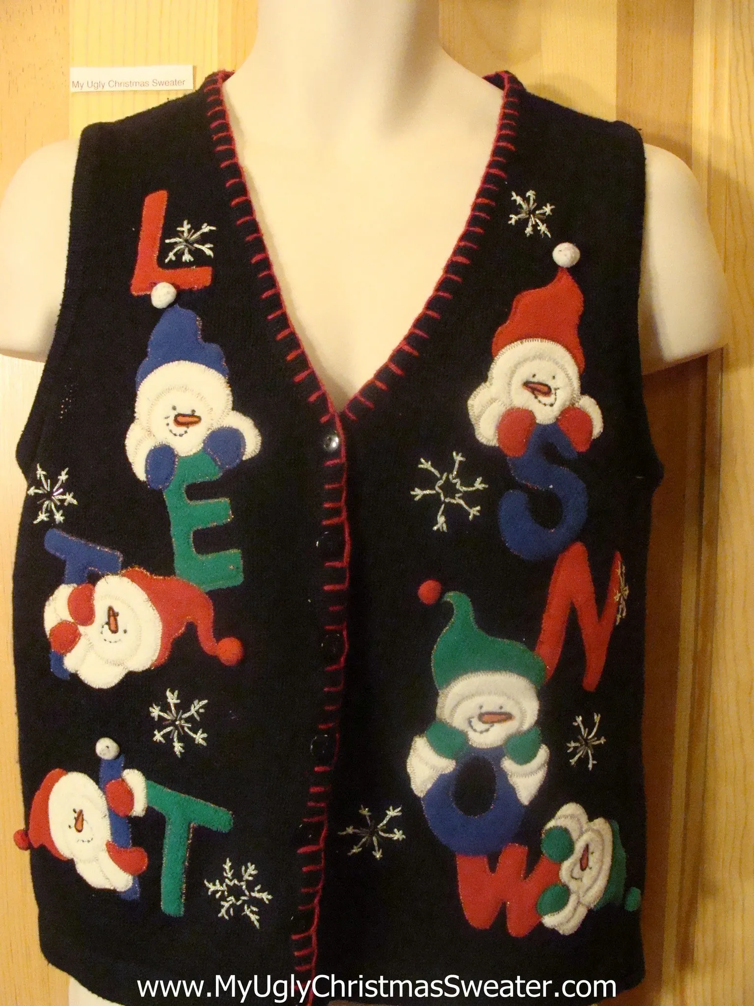 Ugly Christmas Sweater Vest Snowmen LET IT SNOW