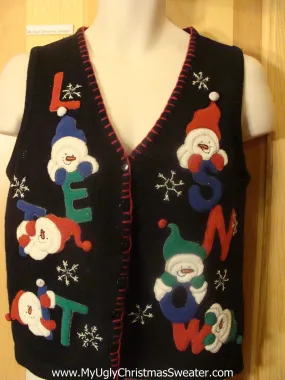 Ugly Christmas Sweater Vest Snowmen LET IT SNOW