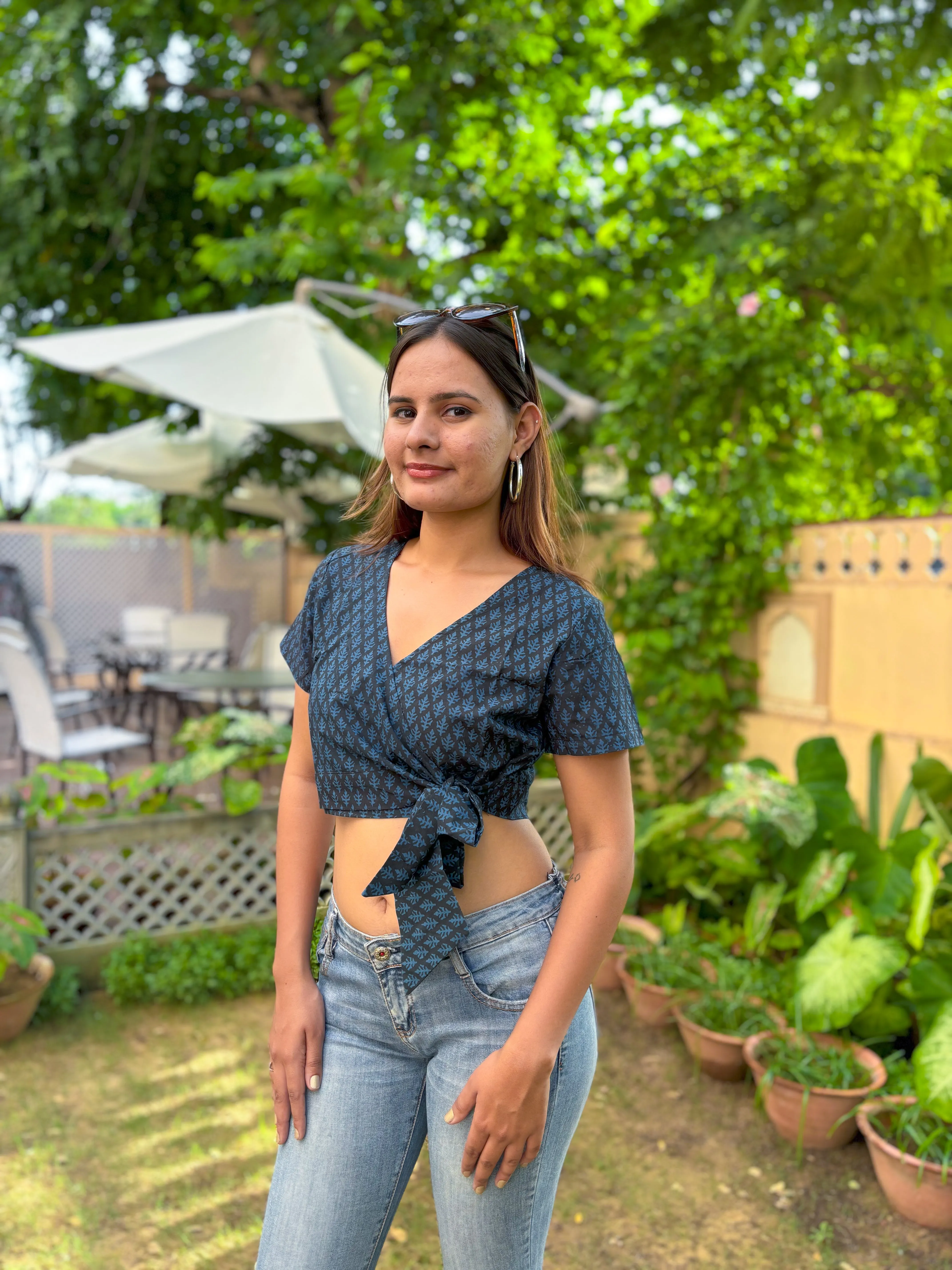 V-Neck Wrap Crop Top Black