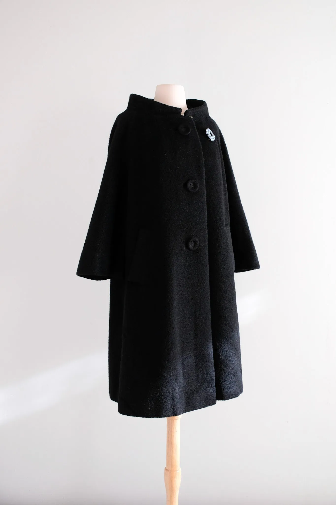 Vintage 1960's Black Wool Forstmann Cocoon Coat / ML