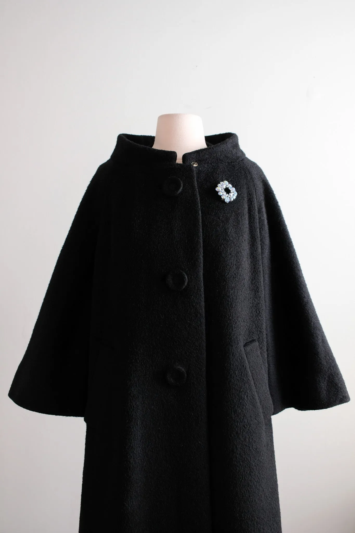 Vintage 1960's Black Wool Forstmann Cocoon Coat / ML