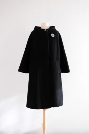 Vintage 1960's Black Wool Forstmann Cocoon Coat / ML