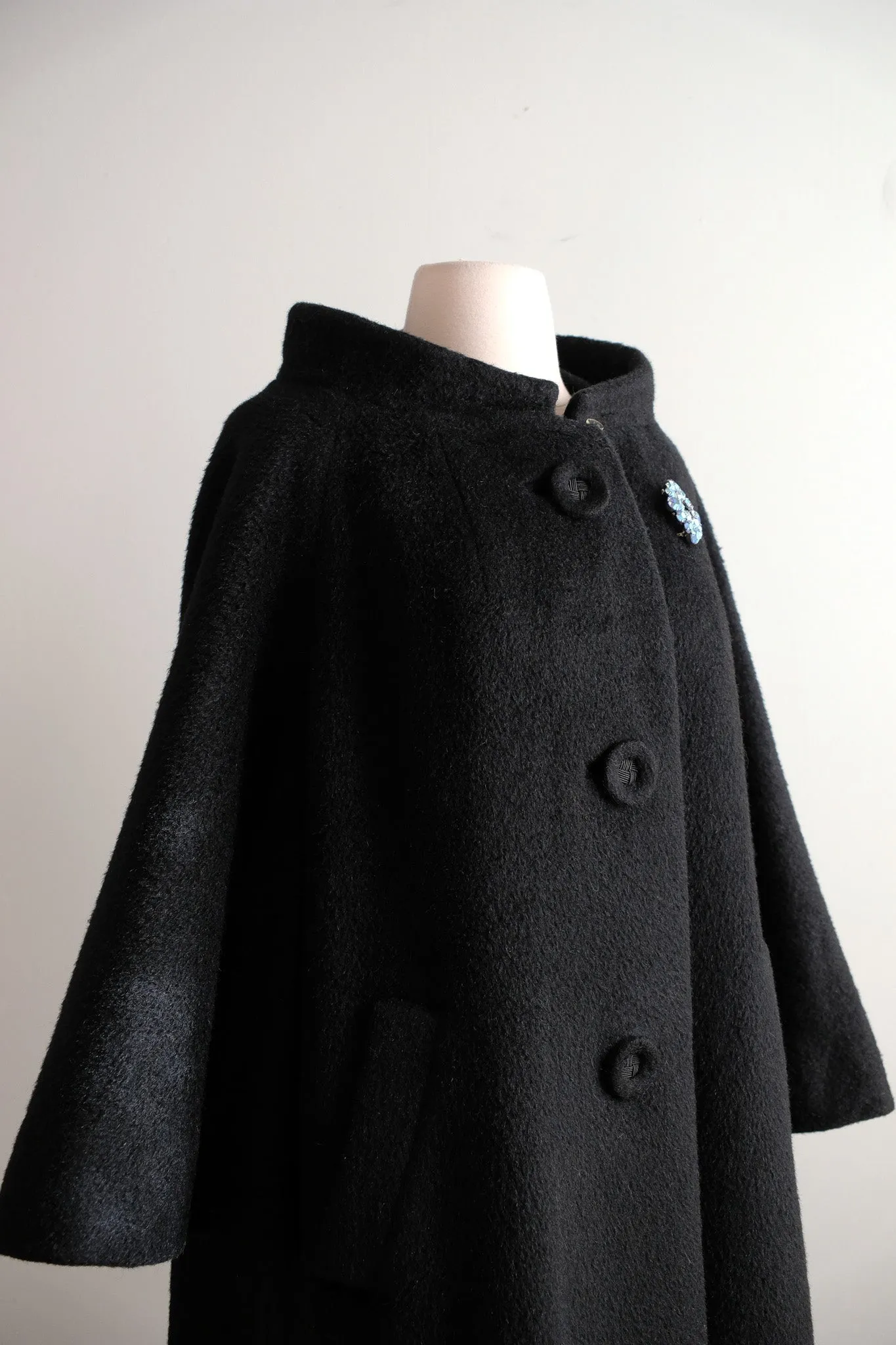 Vintage 1960's Black Wool Forstmann Cocoon Coat / ML