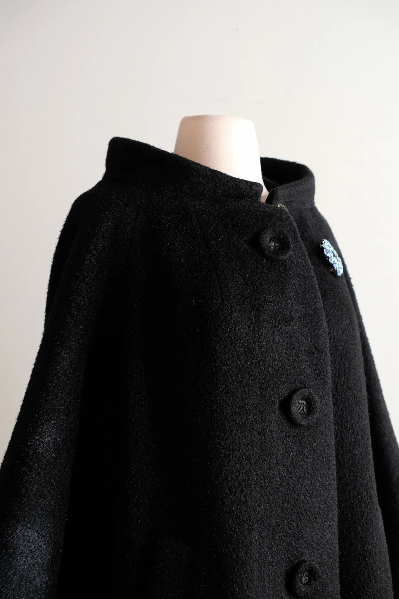 Vintage 1960's Black Wool Forstmann Cocoon Coat / ML