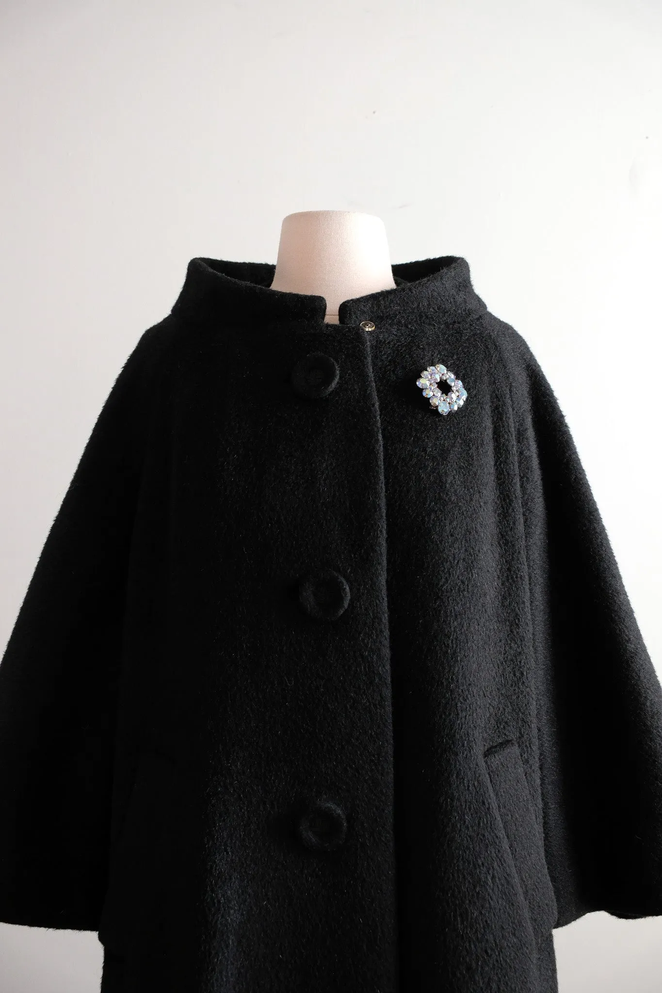 Vintage 1960's Black Wool Forstmann Cocoon Coat / ML