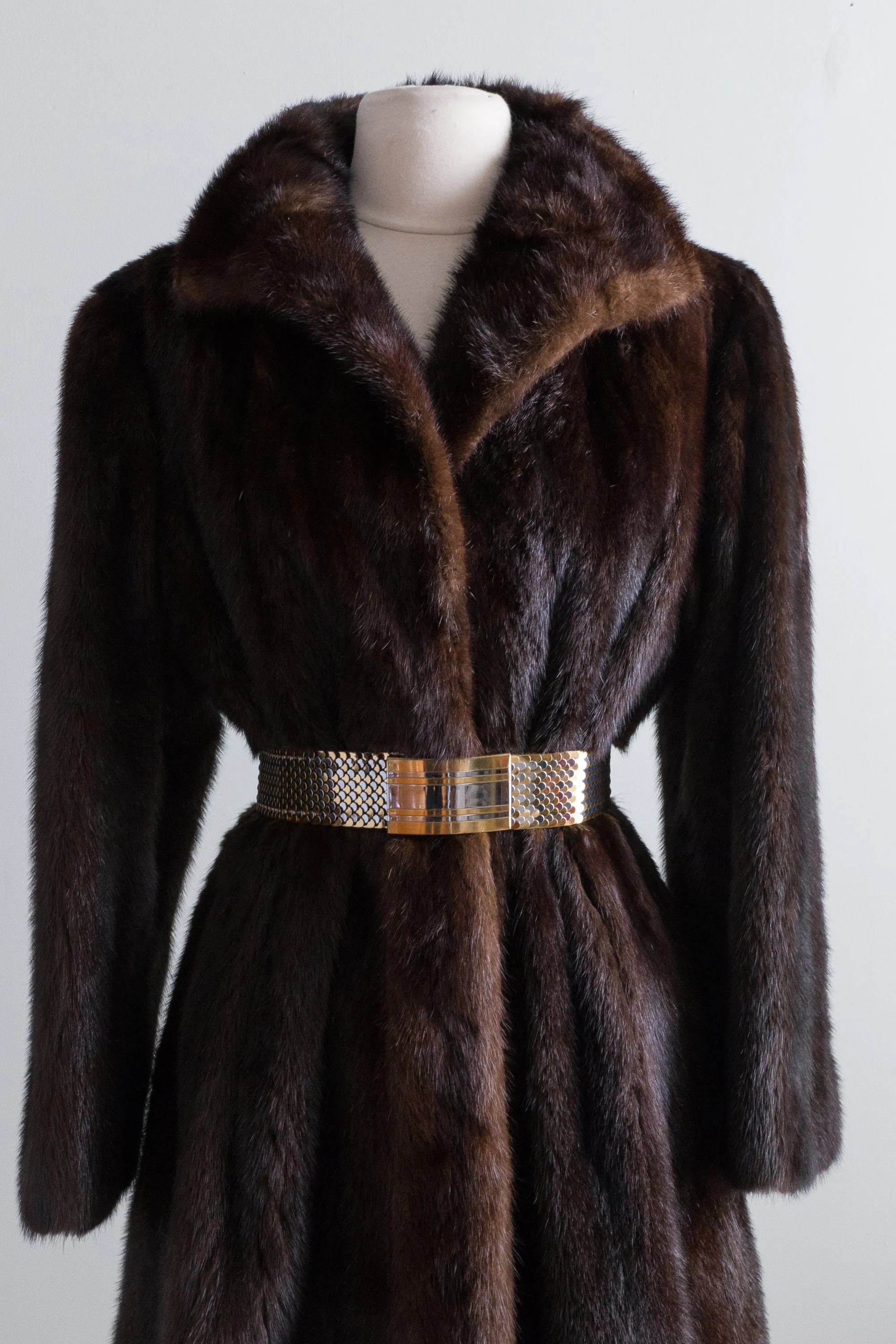 Vintage Chocolate Mink Fur Coat by Ferninando Celio / Medium