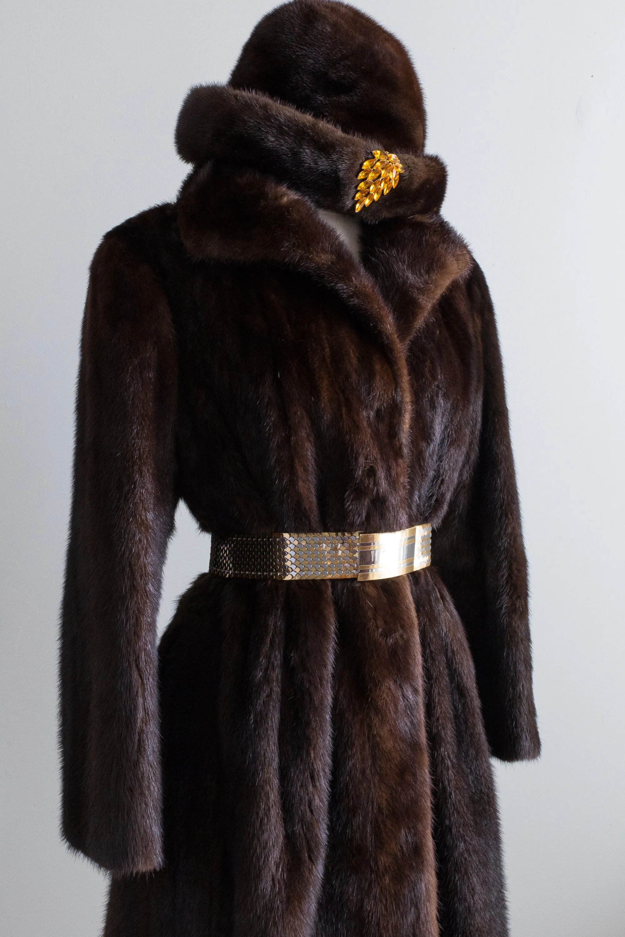 Vintage Chocolate Mink Fur Coat by Ferninando Celio / Medium