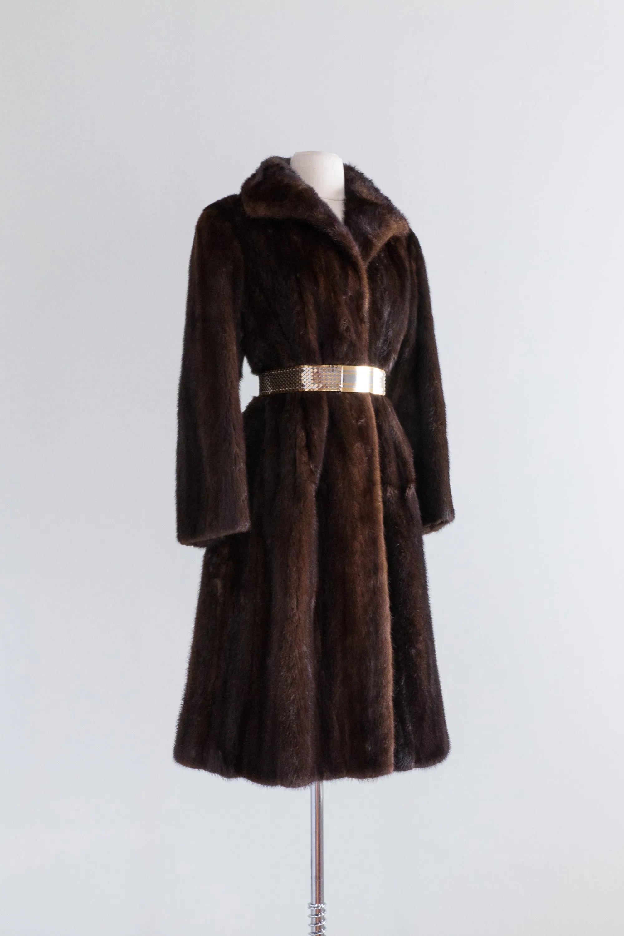 Vintage Chocolate Mink Fur Coat by Ferninando Celio / Medium
