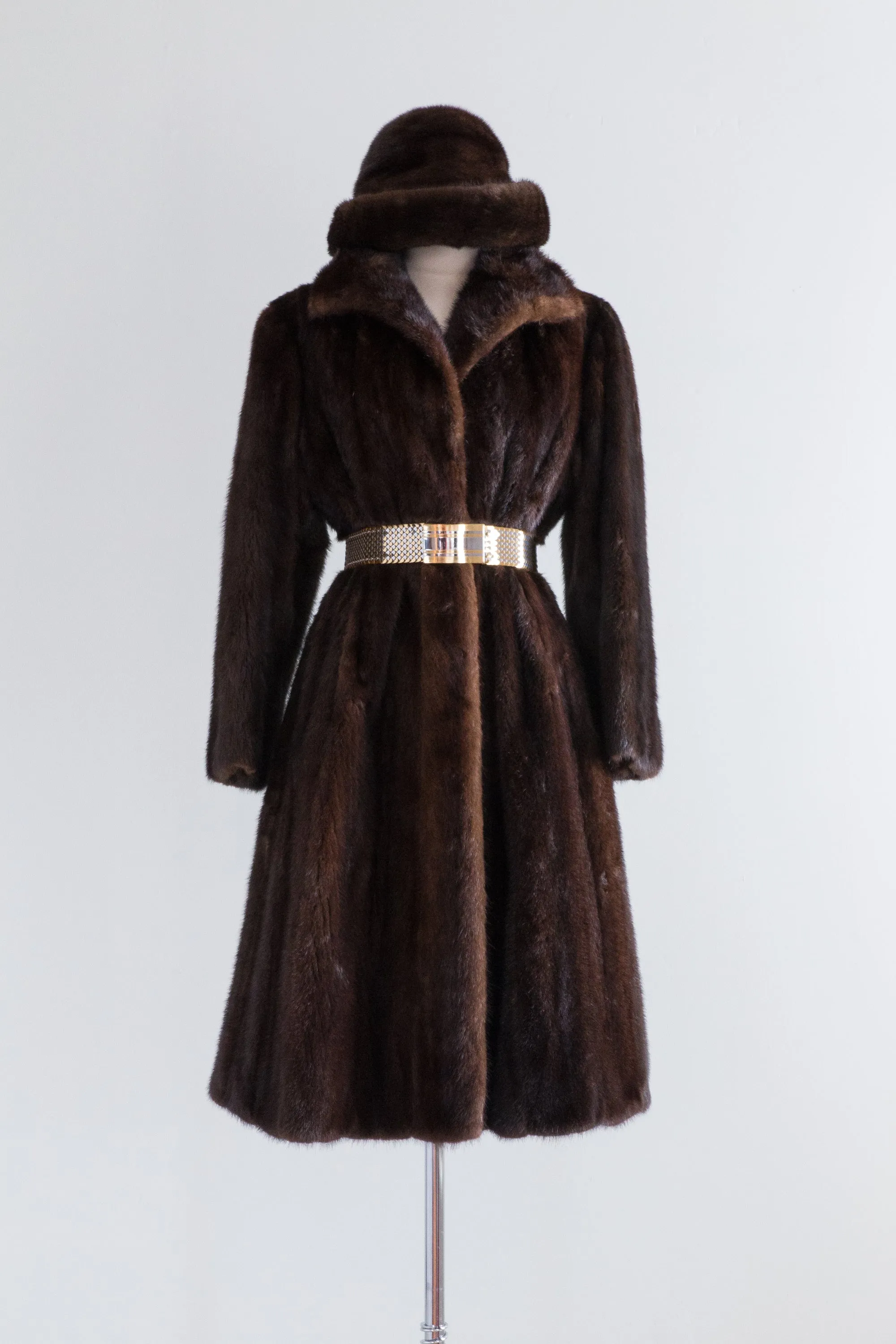 Vintage Chocolate Mink Fur Coat by Ferninando Celio / Medium