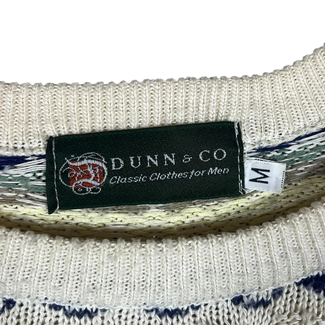 Vintage DUNN & CO. Grandad Patterned Cable Knit Crewneck Jumper Sweater