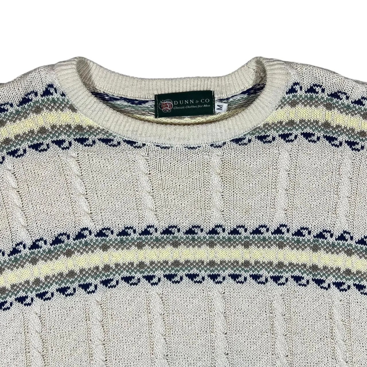 Vintage DUNN & CO. Grandad Patterned Cable Knit Crewneck Jumper Sweater