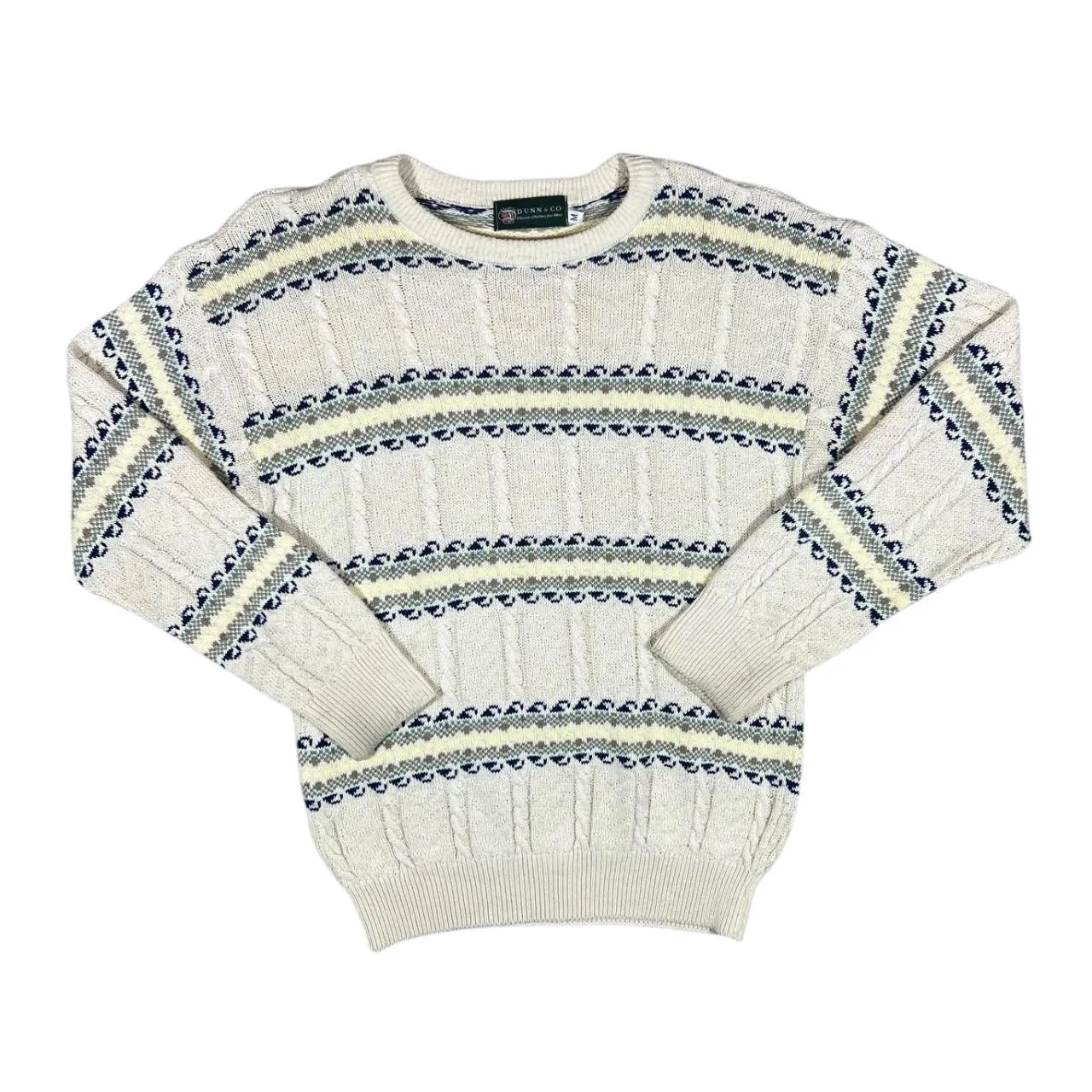 Vintage DUNN & CO. Grandad Patterned Cable Knit Crewneck Jumper Sweater