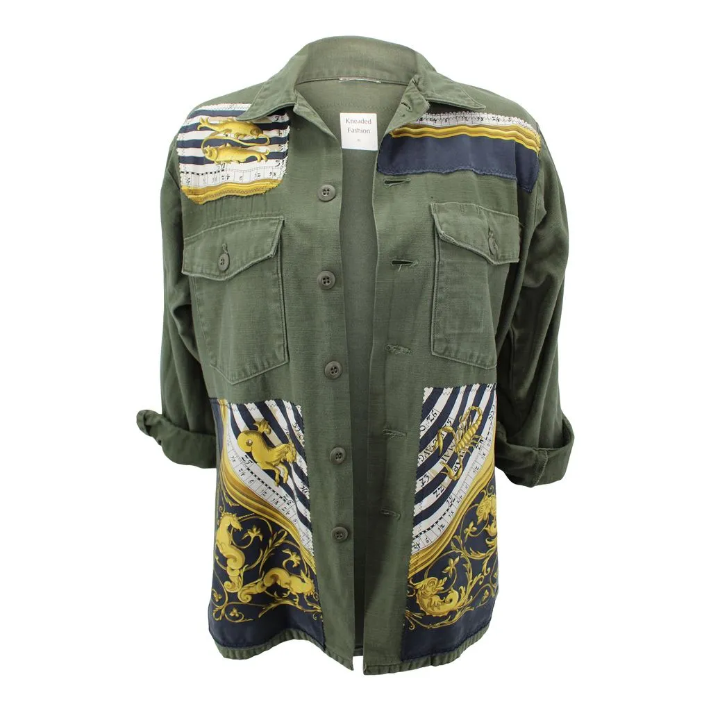 Vintage Military Jacket Reclaimed With Silk "Astrologie" Scarf