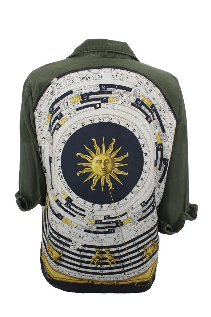 Vintage Military Jacket Reclaimed With Silk "Astrologie" Scarf
