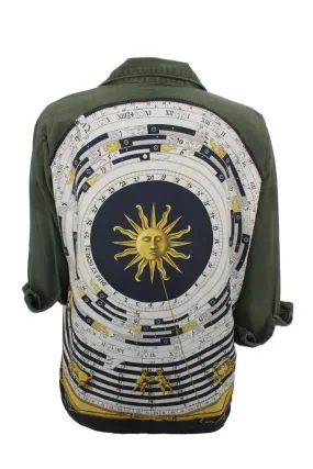 Vintage Military Jacket Reclaimed With Silk "Astrologie" Scarf