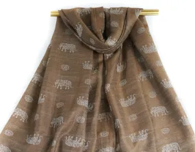 Warm Brown Elephant Charm Pashmina Scarf Bohemian Shawl