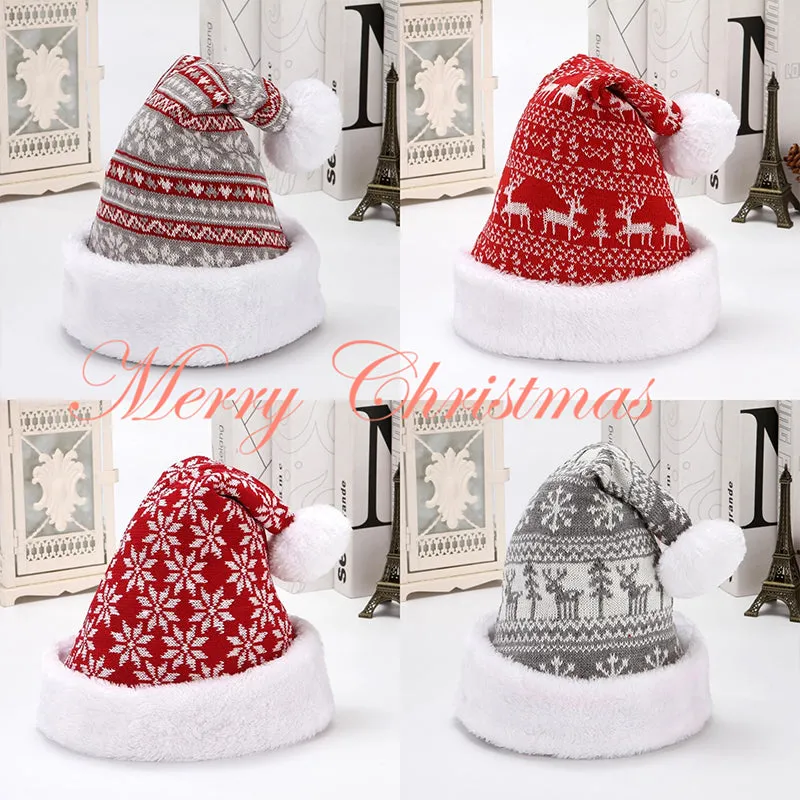 Winter Hat Snowflake Reindeer Knitted Hat Thicken Christmas Hats for Adults