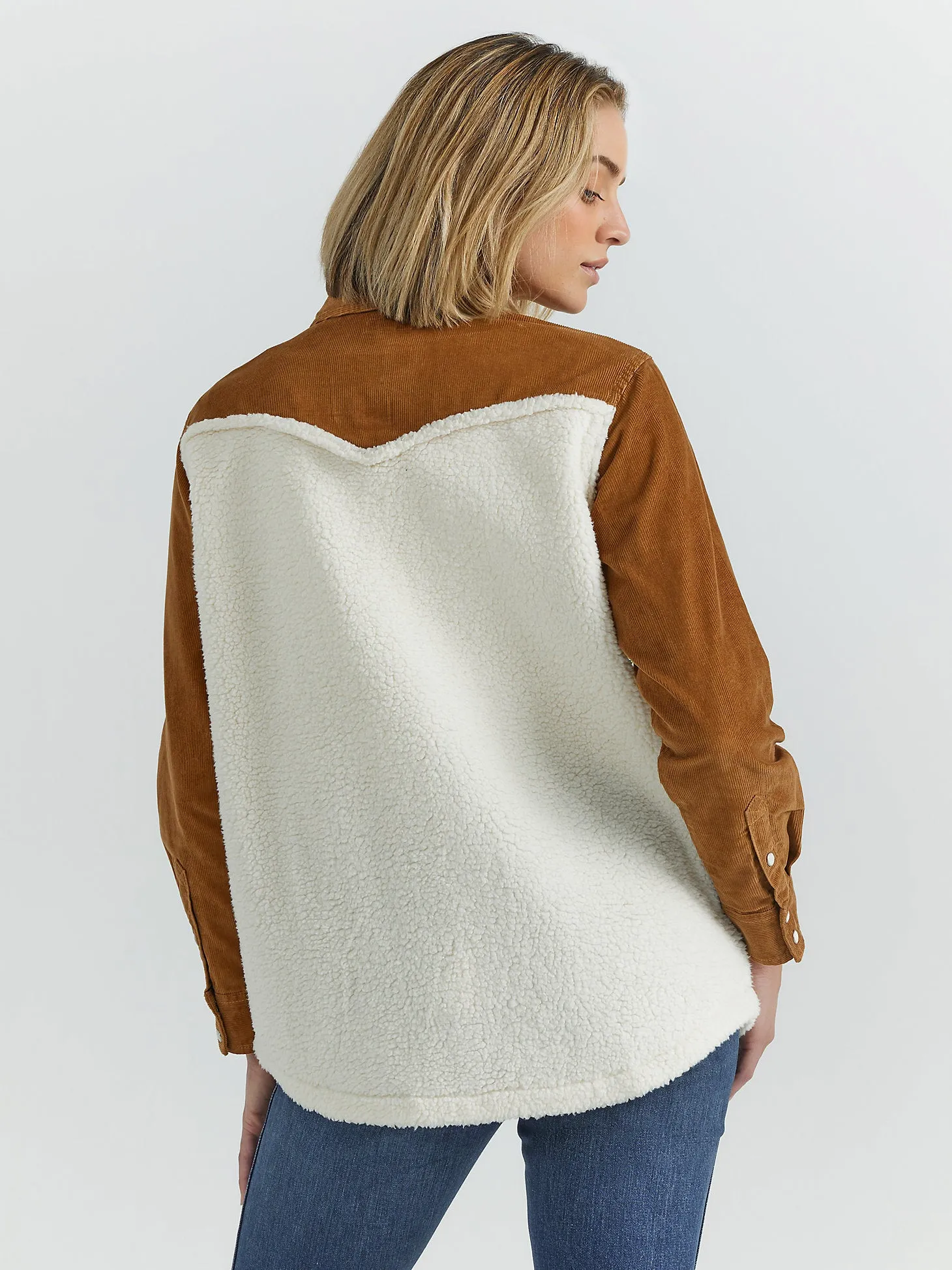 Women's Corduroy Yoke Sherpa Shirt Jacket - Caramel