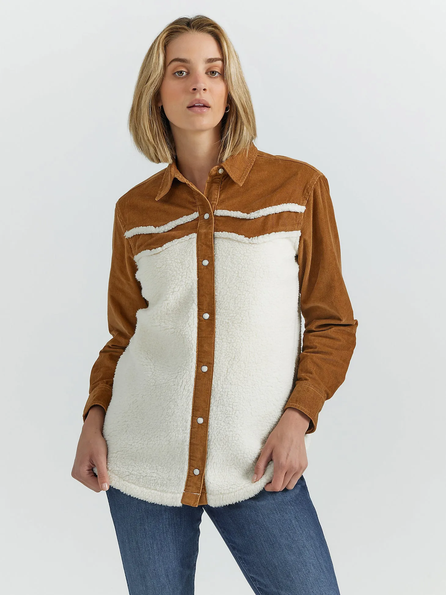 Women's Corduroy Yoke Sherpa Shirt Jacket - Caramel