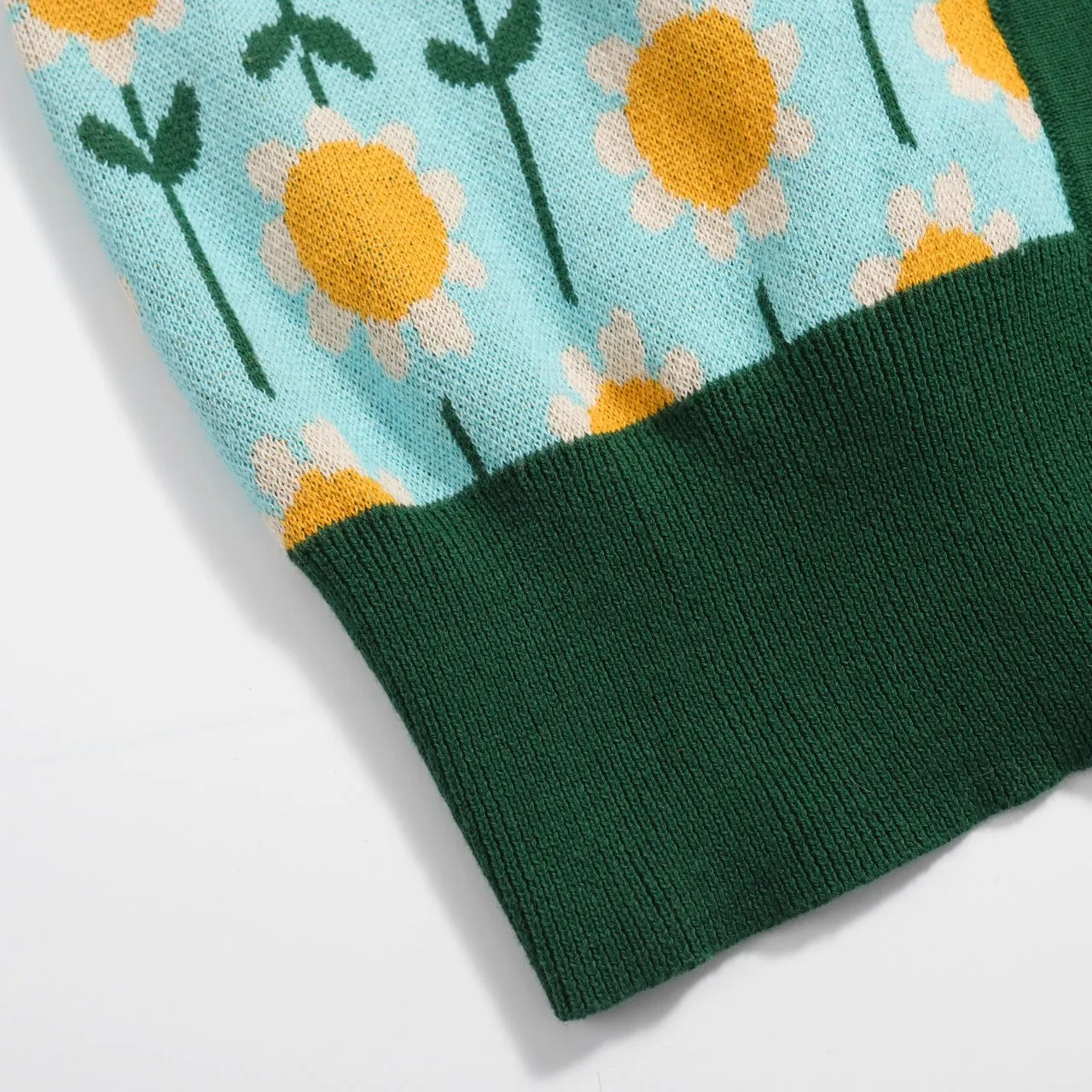 Women's green sunflower cardigan sweater