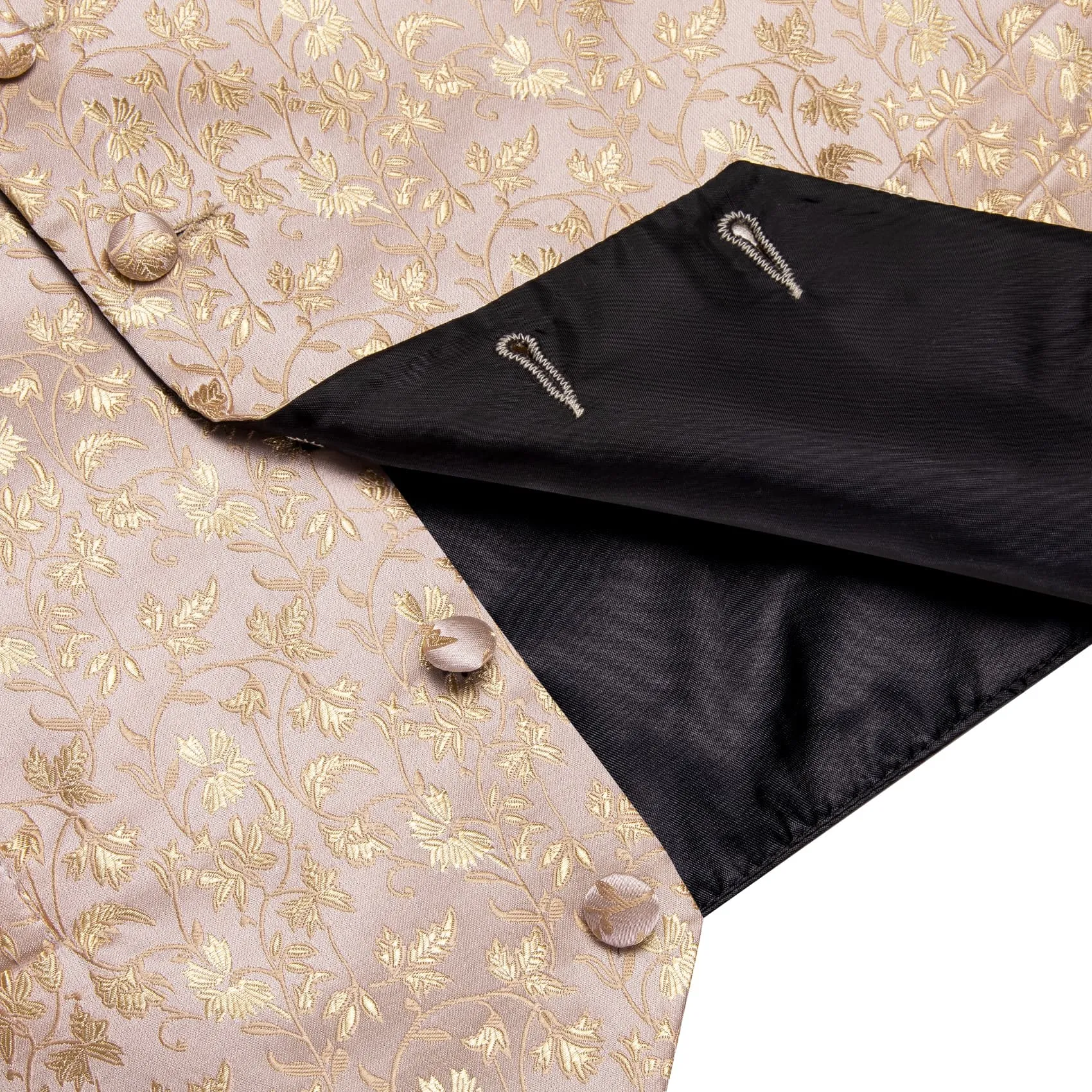 YourTies Champagne Vest Mens Jacquard Wedding Floral Vest Tie Set