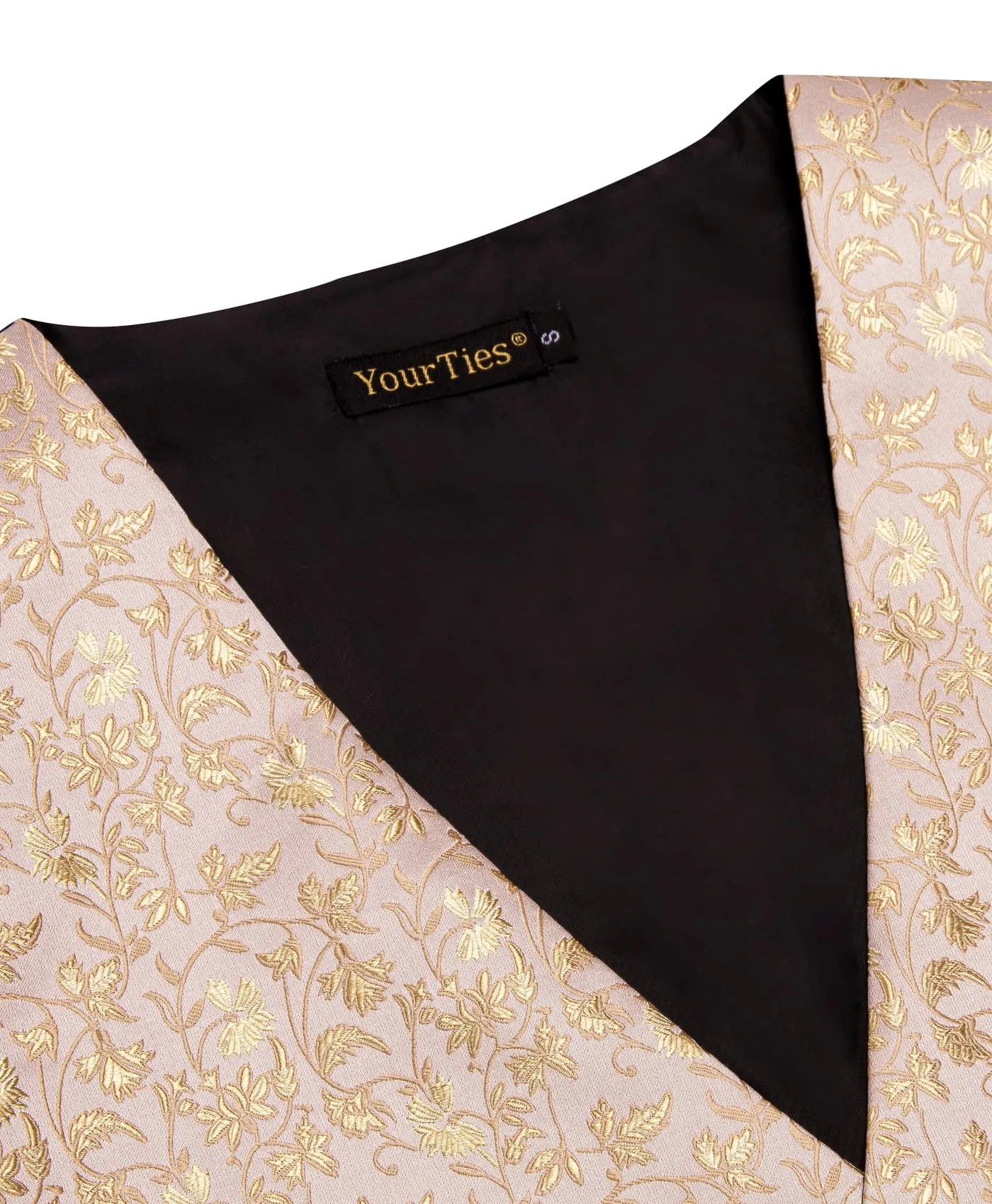 YourTies Champagne Vest Mens Jacquard Wedding Floral Vest Tie Set