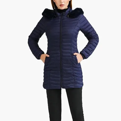 Zayla - Navy Fur Hooded Puffer Parka Coat