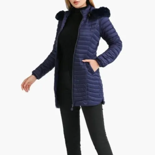 Zayla - Navy Fur Hooded Puffer Parka Coat