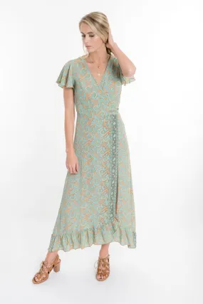 ZOE FLUTTER SLEEVE WRAP MAXI DRESS